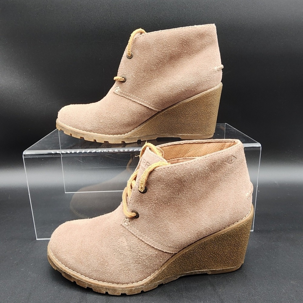 Sperry 6M Tan Suede Wedge Ankle Booties Chukka Desert Coastal Preppy Lug